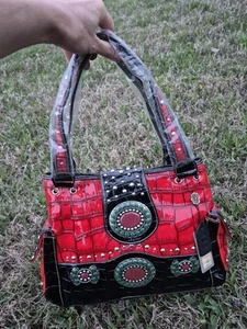 P&G Collection Western Purse Bag Engraved Concho Red Faux Crocodile NWT - Picture 1 of 10