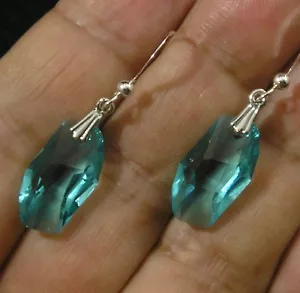 Avilagems Ohrringe Swarovski Kristall 0,925 Sterlingsilber Türkis Blau Meteor - Bild 1 von 2
