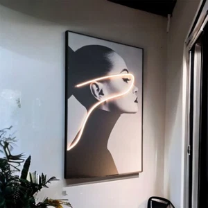 LED Ladies Profile Light Up LED Ring Wall Art With Remote Control Illuminate Art - Picture 1 of 10