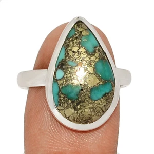 Composite Turquoise With Pyrite 925 Sterling Silver Ring Jewelry s.10 CR59465 - Picture 1 of 1