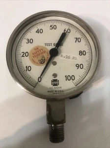 Vintage USG Test Gauge 100 PSI With Lid Chrome 18930 / USA / 0 to 100 - Bild 1 von 3