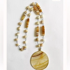 Vintage 1980's Sun Pendant Honey Quartz Stone Necklace  - Picture 1 of 6