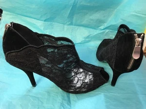 Cato Black High Heel Shoes Size 10 M Open Toe Lack Slip On Zip Back - Picture 1 of 12