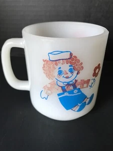 Vintage Raggedy Ann and Andy Mug Coffee Tea Cup White Milk GlassBake Gift BM SW - Picture 1 of 4