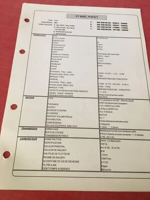 Honda VT600C P/R/S/T Tipo PC21 Ficha Técnica Característica VT 600C Moto - Imagen 1 de 2