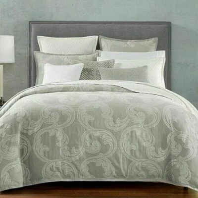 $735 NEW Hudson Park 3 PC MODERN SCROLL Comforter Cover + 2 Shams Grey KING EURO - Image 1 of 4