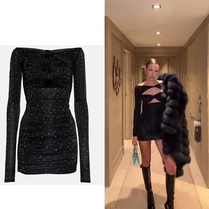 Alex Perry £1263 schwarzes Minikleid mit Strassverzierung und Cutout UK8 - Bild 1 von 13