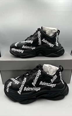 Balenciaga Women's Triple S Logo Type Sneaker- Black/White EU 37, US 7, NIB - Image 1 of 4