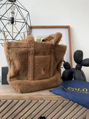 Polo Ralph Lauren Brown Fleece Teddy Tote Bag Medium Soft Logo - Image 1 of 4