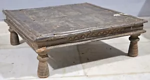 Antique Wooden Large Size Floor Sitting Bajot Stool Original Hand Crafted Carved - Picture 1 of 8
