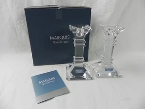 Pair of WATERFORD Marquis TREVISO 6” Crystal Candlesticks Candle Holders - Picture 1 of 12