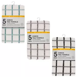 Pack of 5 Terry 100% Cotton Tea Towels Set Dish Cloths Kitchen Cleaning Drying - Picture 1 of 12