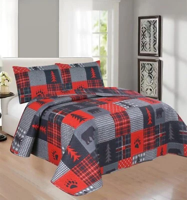 Quilt Bed Set Bear Elk Log Cabin Lodge Rustic QUILT SET - Image 1 of 4