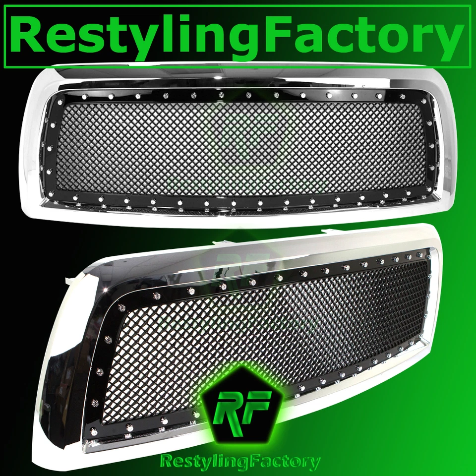 Remache + Rejilla de malla negra + Carcasa cromada para 10-18 Dodge RAM 2500+3500+HD  Foto 1 de 2