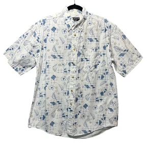 Vintage Trader Bay Nautical Sailboat Floral Shirt Men M 90s Cotton Hawaii Style - Picture 1 of 8