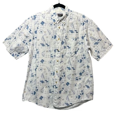 Vintage Trader Bay Nautical Sailboat Floral Shirt Men M 90s Cotton Hawaii Style - Image 1 of 4