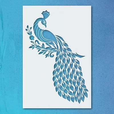 Elegant Peacock Silhouette with Ornate Tail for Crafting Stencils - StencilAir - Image 1 of 4