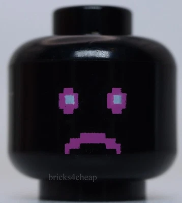 Lego Minifigure Head Dual Sided Dark Pink White Pixelated Eyes Mouth Happy Sad - Image 1 of 2