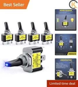 5PCS Heavy-Duty LED Toggle Switch 12V 30A - Blue Light for Automotive Use - Picture 1 of 10