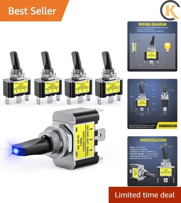 5PCS Heavy-Duty LED Toggle Switch 12V 30A - Blue Light for Automotive Use - Image 1 of 4
