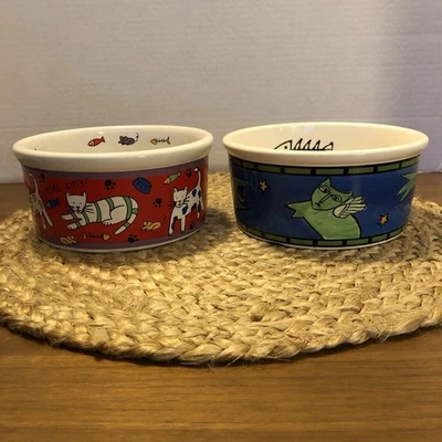 Riviera Van Cervezas Signature Gres Gato Cuenco 3”x6” Buen Gato-Juego de Dos Foto 1 de 4