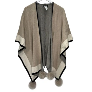 Poncho Mitchie's Matchings Talla Única Negro Beige Piel Pom Pom Frente Abierto Cárdigan - Imagen 1 de 7