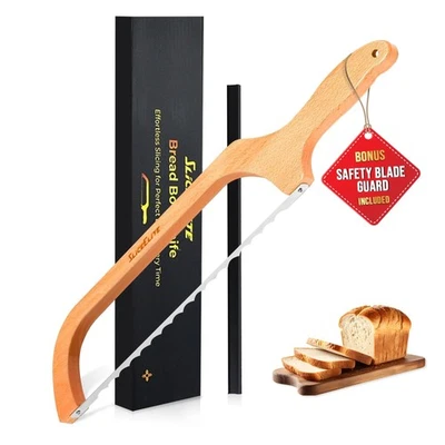 ANIMAS FORGE Wooden Bow Bread Knife – Serrated Slicer for Homemade & Sourdough