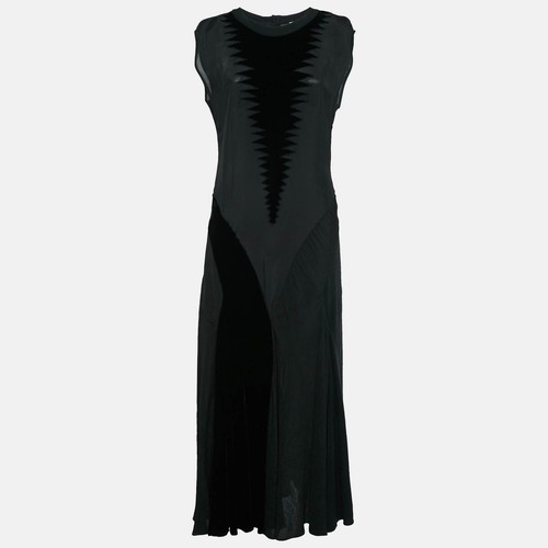 Maxi abito senza maniche Loewe nero crepe velluto dettaglio pannello M