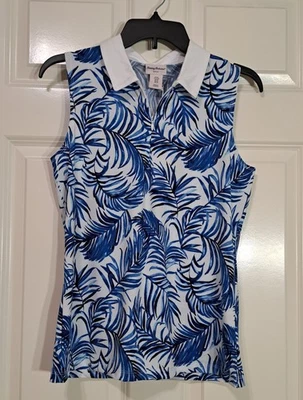 Blusa polo TOMMY BAHAMA GOLF com zíper no pescoço sem mangas estampa palmeiras do mar UPF 50 M G - Imagem 1 de 4
