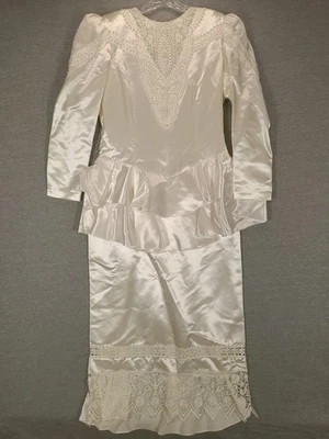Vestido de novia vintage Jessica McClintock para mujer 14 blanco satinado encaje años 80 Foto 1 de 4