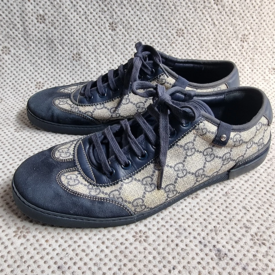 Gucci Azul Marino/Beige Gamuza y Cuero GG Supreme Lona Zapatillas bajas Reino Unido 71/2 Foto 1 de 4