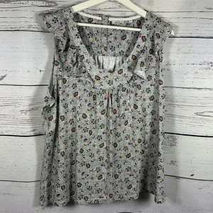 Fat Face Top Size 18 Grey Floral Sleeveless Scoop Neck Cotton Modal - Picture 1 of 8