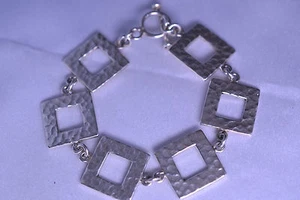 STERLING SILVER HAND HAMMERED OPEN SQUARE HEAVY BRACELET 23.9 GRAMS TOGGLE CLASP - Picture 1 of 4