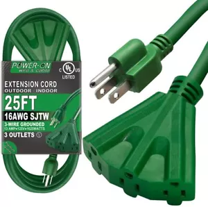 25 -50 Feet Extension Cord, 3 Outlet Power Strip for Outdoor Use UL Listed - Picture 1 of 10