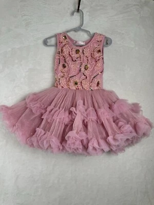 Vestido Popatu Rosa Lentejuelas Tul Red Falda Seda Forrado Talla Niño XS 2-3 Foto 1 de 4
