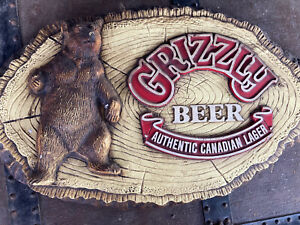 Vintage 1984 Grizzly Beer Authentic Canadian Lager Beer Sign Man Cave Bar Wall