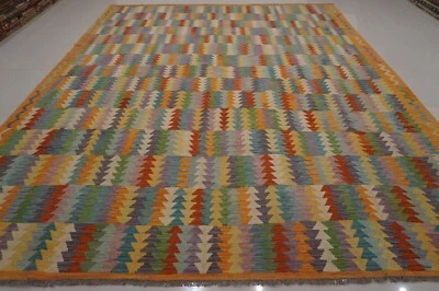 Alfombra Kilim reversible moderna abstracta tejida a mano afgana naranja de 10x13 pies Foto 1 de 4