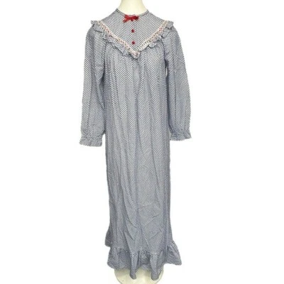 Jennifer Dale Vintage Nightgown 7 Blue Gingham Full Length Cottagecore USA New - Image 1 of 4