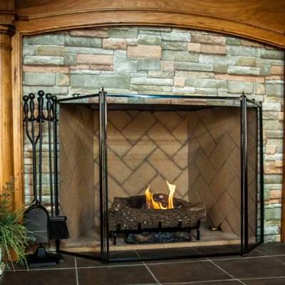 3 Fold Fireplace Screen - Black - Image 1 of 4