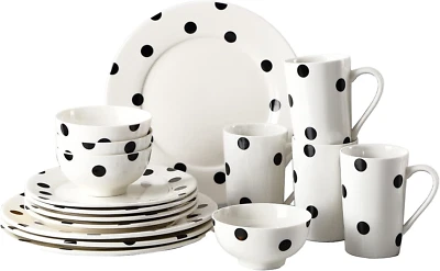 Porcelain Dinnerware Set 16-Piece Service for 4,Dishes Set, Black and White Plat - Image 1 of 4