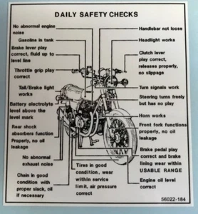 KAWASAKI KZ900 Z900A4 DAILY SAFETY CHECKS CAUTION DECAL - Picture 1 of 1