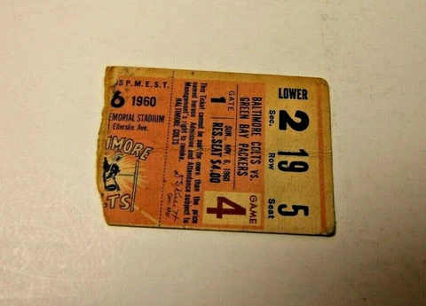 1960 BALTIMORE COLTS VS GREEN BAY PACKERS NFL FOOTBALL TICKET RARE Cover