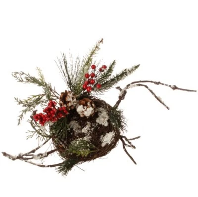 NUEVO CON ETIQUETAS RAZ 21" NIDO de pájaro flexible rama nevada ramita bayas decoración de mesa de Navidad Foto 1 de 4