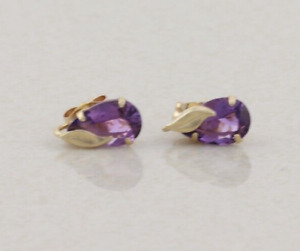 10k Yellow Gold Natural Purple Amethyst Earrings Stud Post