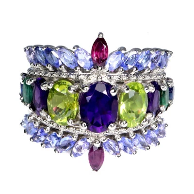 925 Sterlingsilber Ring Oval Amethyst 8x6mm Smaragd Kyanit Edelstein Schmuck - Bild 1 von 4