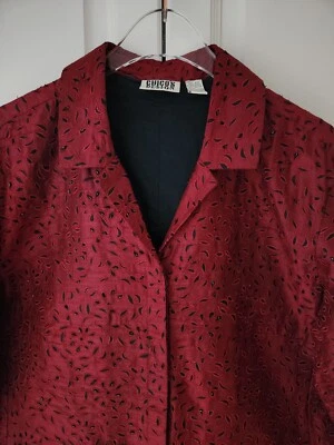 Blusa con botones 100 % seda diseño Chicos 3 XL 16 18 roja bordada con cuentas Foto 1 de 4