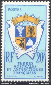 T.A.A.F. ARMOIRIES 20F BLEU, BLEU PALE ET JAUNE N° 15 NEUF ** SANS CHARNIERE - Picture 1 of 2