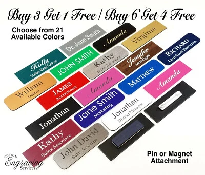 1X3 EMPLOYEE PERSONALIZED NAME TAG BADGE MAGNET OR PIN IDENTIFICATION ENGRAVED - Image 1 of 3