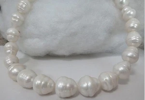 HUGE 18"10-12MM NATURAL SOUTH SEA GENUINE WHITE RINGS DROP PEARL NECKLACE - Picture 1 of 3