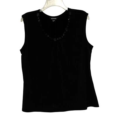 Camiseta sin mangas para mujer adornada XL negra caprichosa elegante día a noche semi formal Foto 1 de 4